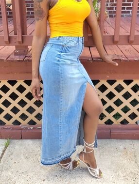Light Wash Denim Maxi Skirt